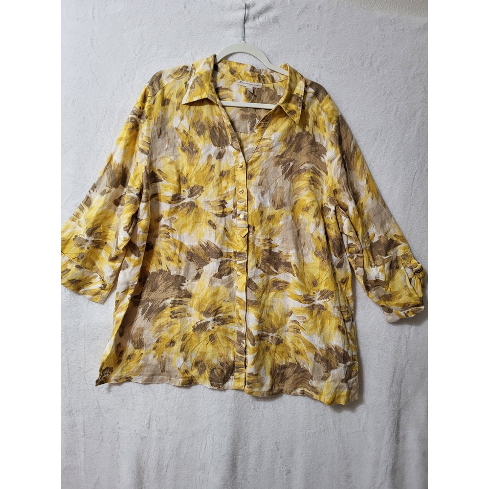 JM Collection 100% Linen Button Down Top Floral Print Dlouse Shirt‎ Women 22W 3X